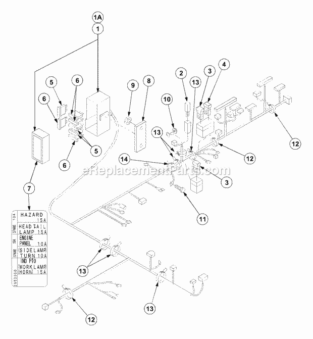Electrical System (Part 1) Diagram and Parts List for 7532 54AF44G-710, 54AH44G-710, 54AN44G-710 Cub Cadet Lawn Tractor